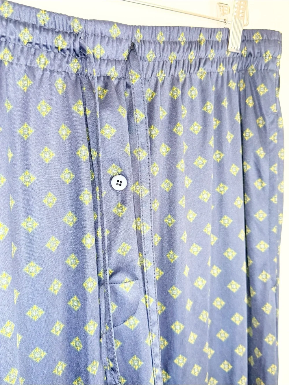 Navy Printed Satin Drawstring Wide-Leg Pajama Pants